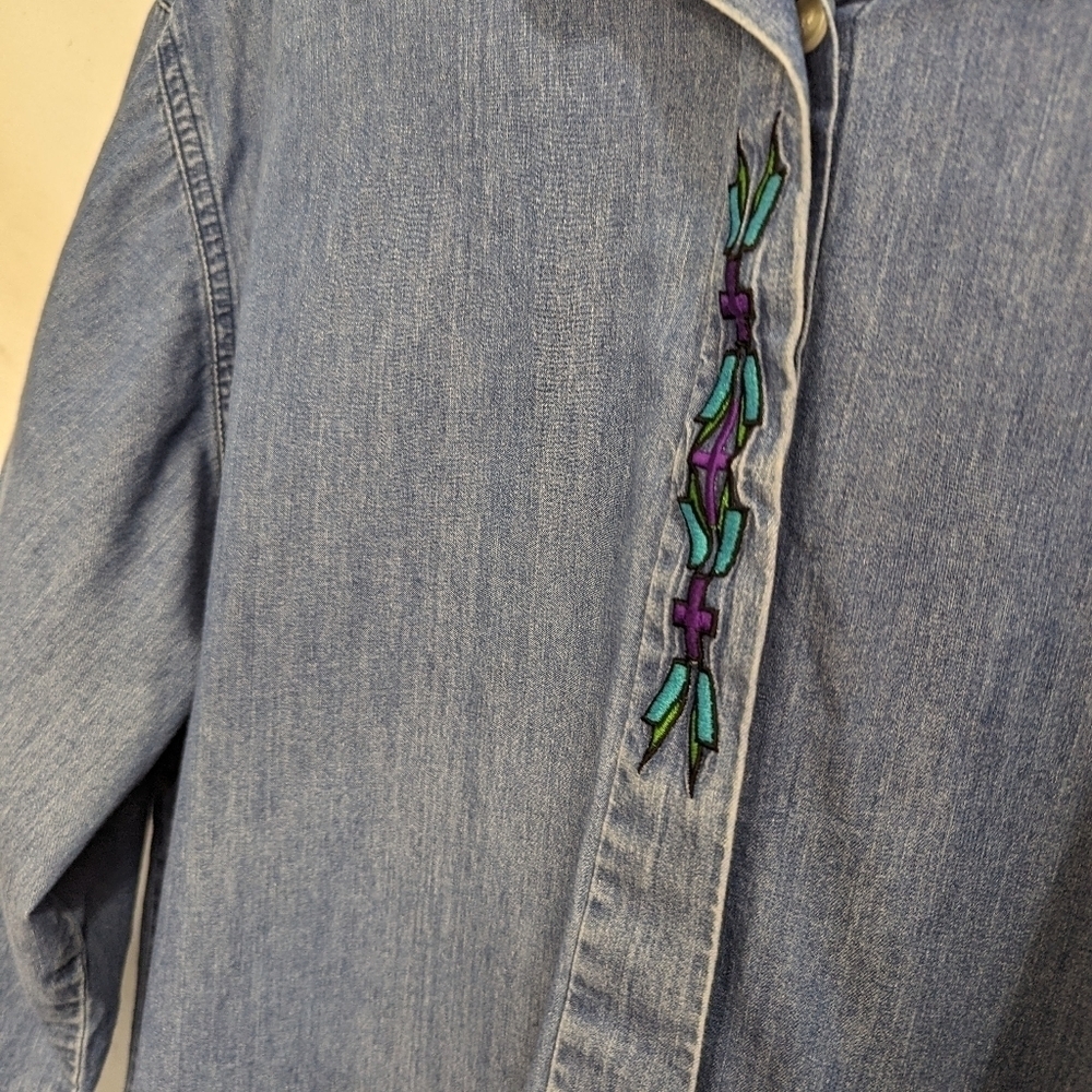 Vintage Wrangler Shirt Women XL 90s Button Embroidered Black Chambray Southwest - Picture 11 of 14
